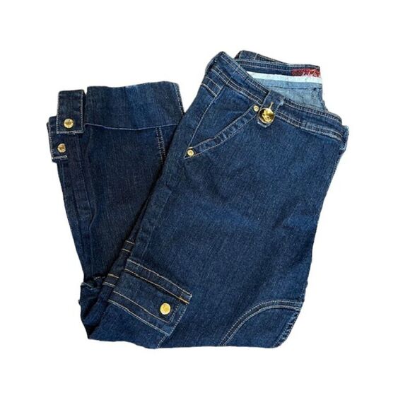 Baby Phat Denim - Baby Phat Vintage Retro Women's Cropped Carpenter Jeans with Gold Detail Size 9